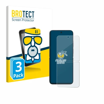 Vorderseite einer Produktverpackung mit dem Markenlogo BROTECT. Daneben ist das Gerät Xiaomi MIX Flip mit dem zugehörigen Disp