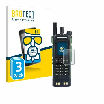 Vorderseite einer Produktverpackung mit dem Markenlogo BROTECT. Daneben ist das Gerät Baofeng DM-32 mit dem zugehörigen Displa