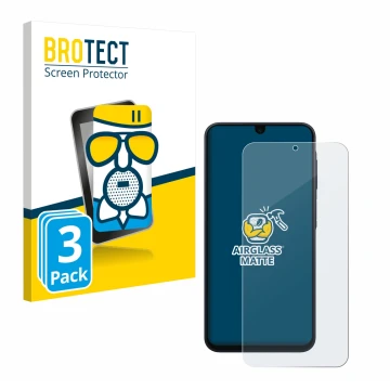 Vorderseite einer Produktverpackung mit dem Markenlogo BROTECT. Daneben ist das Gerät Samsung Galaxy A17 4G mit dem zugehörige