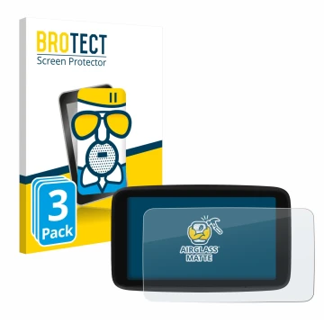 Vorderseite einer Produktverpackung mit dem Markenlogo BROTECT. Daneben ist das Gerät TomTom GO Classic 5