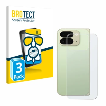 Vorderseite einer Produktverpackung mit dem Markenlogo BROTECT. Daneben ist das Gerät Google Pixel 10 Pro Fold (Rückseite) mit