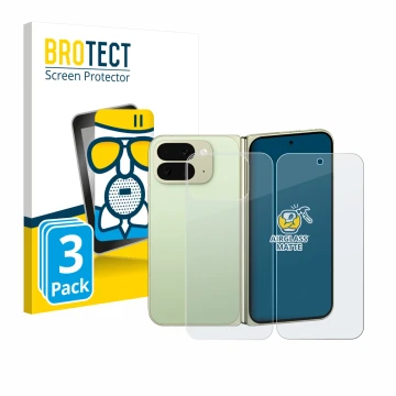 Vorderseite einer Produktverpackung mit dem Markenlogo BROTECT. Daneben ist das Gerät Google Pixel 10 Pro Fold (Display+Rückse