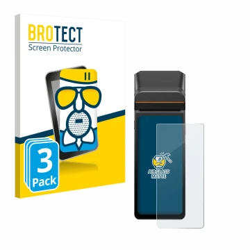 Vorderseite einer Produktverpackung mit dem Markenlogo BROTECT. Daneben ist das Gerät Sunmi V3H mit dem zugehörigen Displaysch