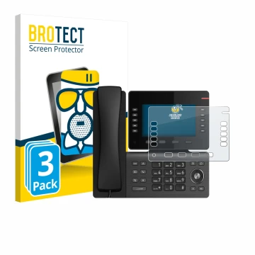 Vorderseite einer Produktverpackung mit dem Markenlogo BROTECT. Daneben ist das Gerät Snom D865 mit dem zugehörigen Displaysch
