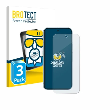 Vorderseite einer Produktverpackung mit dem Markenlogo BROTECT. Daneben ist das Gerät Google Pixel 9 (case-friendly) mit dem z