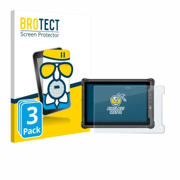 Vorderseite einer Produktverpackung mit dem Markenlogo BROTECT. Daneben ist das Gerät onerugged W10 J mit dem zugehörigen Disp