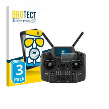 Vorderseite einer Produktverpackung mit dem Markenlogo BROTECT. Daneben ist das Gerät Radiomaster GX12 mit dem zugehörigen Dis
