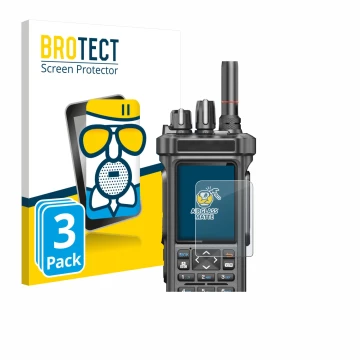 Vorderseite einer Produktverpackung mit dem Markenlogo BROTECT. Daneben ist das Gerät Radtel RT-950 Pro mit dem zugehörigen Di