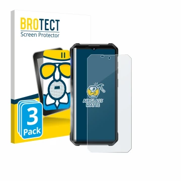 Vorderseite einer Produktverpackung mit dem Markenlogo BROTECT. Daneben ist das Gerät Oukitel WP53 Pro mit dem zugehörigen Dis