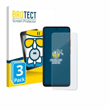 Vorderseite einer Produktverpackung mit dem Markenlogo BROTECT. Daneben ist das Gerät Motorola Moto G57 Power mit dem zugehöri