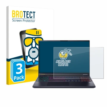 Vorderseite einer Produktverpackung mit dem Markenlogo BROTECT. Daneben ist das Gerät Acer Predator Helios Neo 16 AI mit dem z