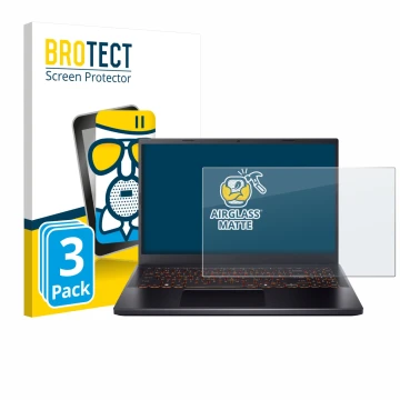 Vorderseite einer Produktverpackung mit dem Markenlogo BROTECT. Daneben ist das Gerät Acer Nitro V 15 mit dem zugehörigen Disp