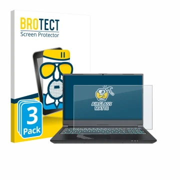 Vorderseite einer Produktverpackung mit dem Markenlogo BROTECT. Daneben ist das Gerät Gigabyte G5 2024 mit dem zugehörigen Dis