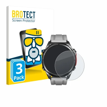 Vorderseite einer Produktverpackung mit dem Markenlogo BROTECT. Daneben ist das Gerät Doogee Anywise W1 Pro mit dem zugehörige