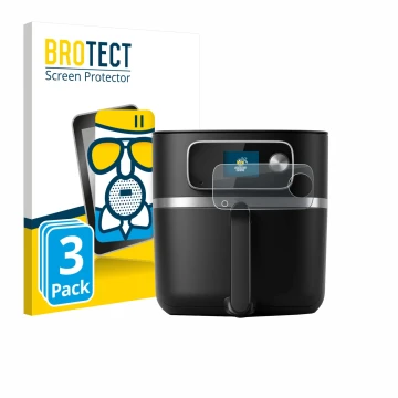 Vorderseite einer Produktverpackung mit dem Markenlogo BROTECT. Daneben ist das Gerät Philips Airfryer HD9880/90 mit dem zugeh