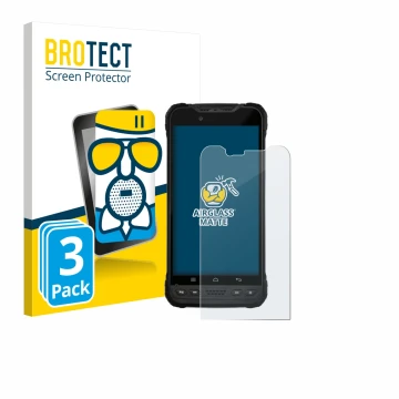 Vorderseite einer Produktverpackung mit dem Markenlogo BROTECT. Daneben ist das Gerät Zebra Xplore M60 mit dem zugehörigen Dis