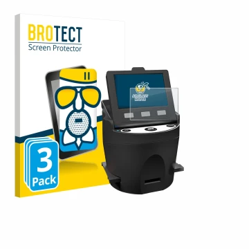 Vorderseite einer Produktverpackung mit dem Markenlogo BROTECT. Daneben ist das Gerät Kodak SCANZA mit dem zugehörigen Display