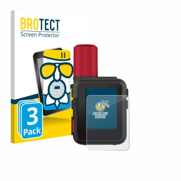 Vorderseite einer Produktverpackung mit dem Markenlogo BROTECT. Daneben ist das Gerät Garmin inReach Mini 3 Plus mit dem zugeh