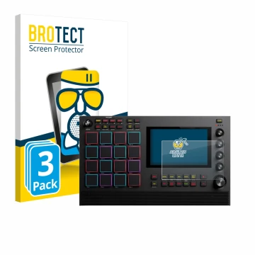 Vorderseite einer Produktverpackung mit dem Markenlogo BROTECT. Daneben ist das Gerät Akai MPC Live III mit dem zugehörigen Di