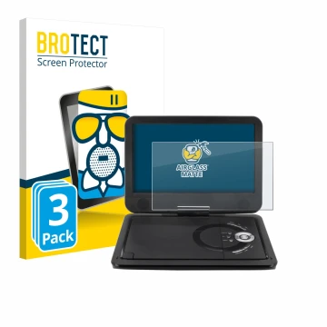 Vorderseite einer Produktverpackung mit dem Markenlogo BROTECT. Daneben ist das Gerät Soundmaster PDB1910SW DVD Player mit dem
