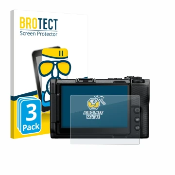 Vorderseite einer Produktverpackung mit dem Markenlogo BROTECT. Daneben ist das Gerät Nikon ZR 2025 mit dem zugehörigen Displa