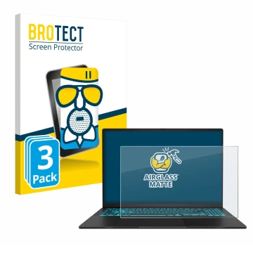 Vorderseite einer Produktverpackung mit dem Markenlogo BROTECT. Daneben ist das Gerät ASUS V16 V3607 mit dem zugehörigen Displ