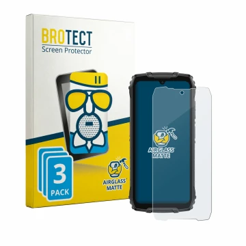 Vorderseite einer Produktverpackung mit dem Markenlogo BROTECT. Daneben ist das Gerät Ulefone RugKing 4 Pro mit dem zugehörige