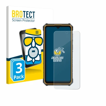 Vorderseite einer Produktverpackung mit dem Markenlogo BROTECT. Daneben ist das Gerät Ulefone RugKing 3 Pro mit dem zugehörige