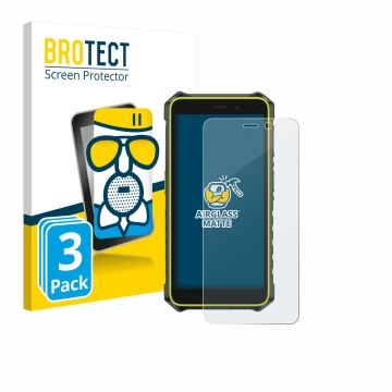Vorderseite einer Produktverpackung mit dem Markenlogo BROTECT. Daneben ist das Gerät Ulefone RugKing 2 Pro mit dem zugehörige