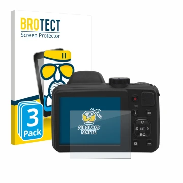 Vorderseite einer Produktverpackung mit dem Markenlogo BROTECT. Daneben ist das Gerät Kodak Pixpro AZ405 mit dem zugehörigen D
