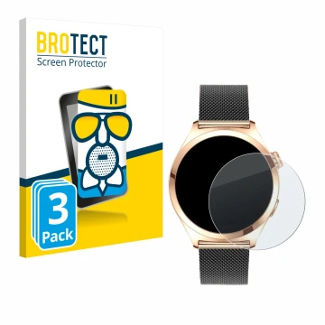 Vorderseite einer Produktverpackung mit dem Markenlogo BROTECT. Daneben ist das Gerät Niolina Smartwatch 1.27