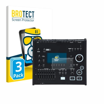 Vorderseite einer Produktverpackung mit dem Markenlogo BROTECT. Daneben ist das Gerät Roland V71 mit dem zugehörigen Displaysc