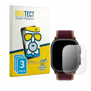 Vorderseite einer Produktverpackung mit dem Markenlogo BROTECT. Daneben ist das Gerät Apple Watch Ultra 4 (49 mm) mit dem zuge