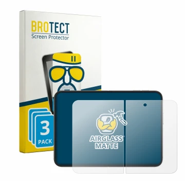 Vorderseite einer Produktverpackung mit dem Markenlogo BROTECT. Daneben ist das Gerät Apple iPhone Duo (Inneres Display) mit d