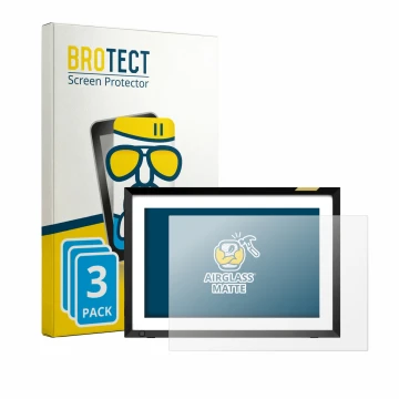 Vorderseite einer Produktverpackung mit dem Markenlogo BROTECT. Daneben ist das Gerät Nixplay Klassischer 10.1