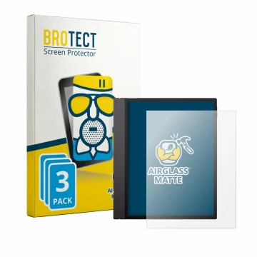 Vorderseite einer Produktverpackung mit dem Markenlogo BROTECT. Daneben ist das Gerät Boox Note Air 6 C mit dem zugehörigen Di
