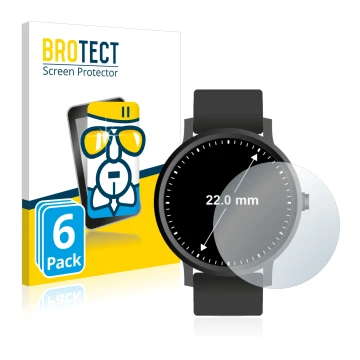 Vorderseite einer Produktverpackung mit dem Markenlogo BROTECT. Daneben ist das Gerät Armbanduhren (Kreisrund, ø: 22 mm) mit d