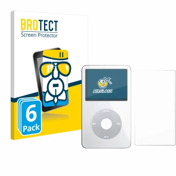 Vorderseite einer Produktverpackung mit dem Markenlogo BROTECT. Daneben ist das Gerät Apple iPod Classic Video (Display+Rückse