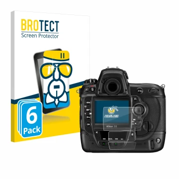 Vorderseite einer Produktverpackung mit dem Markenlogo BROTECT. Daneben ist das Gerät Nikon D3 mit dem zugehörigen Displayschu
