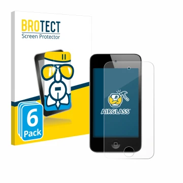 Vorderseite einer Produktverpackung mit dem Markenlogo BROTECT. Daneben ist das Gerät Apple iPod Touch (4. Gen.) mit dem zugeh