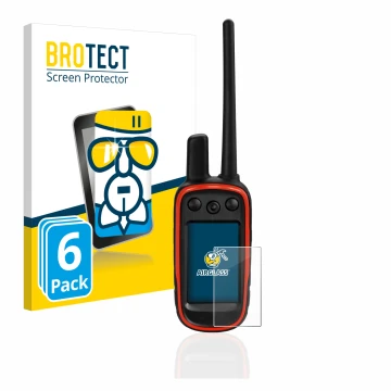 Vorderseite einer Produktverpackung mit dem Markenlogo BROTECT. Daneben ist das Gerät Garmin Alpha 100 mit dem zugehörigen Dis