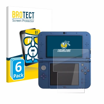 Vorderseite einer Produktverpackung mit dem Markenlogo BROTECT. Daneben ist das Gerät Nintendo New 3DS XL mit dem zugehörigen 