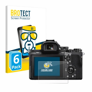 Vorderseite einer Produktverpackung mit dem Markenlogo BROTECT. Daneben ist das Gerät Sony Alpha 7 II (ILCE-7M2) mit dem zugeh