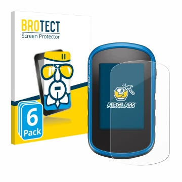 Vorderseite einer Produktverpackung mit dem Markenlogo BROTECT. Daneben ist das Gerät Garmin eTrex Touch 35 mit dem zugehörige