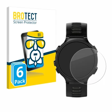 Vorderseite einer Produktverpackung mit dem Markenlogo BROTECT. Daneben ist das Gerät Garmin Forerunner 735XT mit dem zugehöri