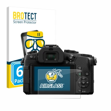 Vorderseite einer Produktverpackung mit dem Markenlogo BROTECT. Daneben ist das Gerät Panasonic Lumix DMC-G81 mit dem zugehöri