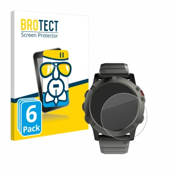 Vorderseite einer Produktverpackung mit dem Markenlogo BROTECT. Daneben ist das Gerät Garmin Fenix 5X (51 mm) mit dem zugehöri