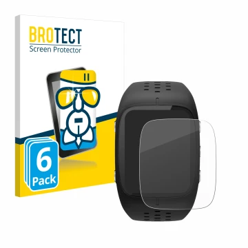 Vorderseite einer Produktverpackung mit dem Markenlogo BROTECT. Daneben ist das Gerät Polar M430 mit dem zugehörigen Displaysc