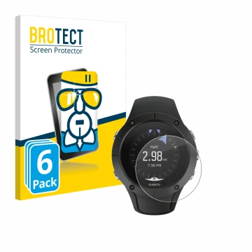 Vorderseite einer Produktverpackung mit dem Markenlogo BROTECT. Daneben ist das Gerät Suunto Spartan Trainer Wrist HR mit dem 