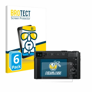 Vorderseite einer Produktverpackung mit dem Markenlogo BROTECT. Daneben ist das Gerät Panasonic Lumix DC-TZ202 mit dem zugehör